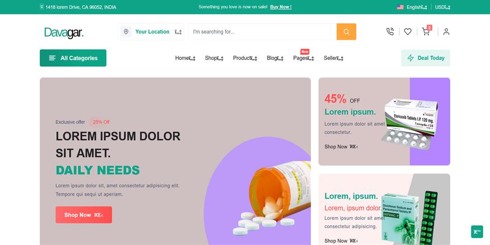 Davagar – Medical Store, Ayurvedic Medicines & Health Essentials eCommerce Template
